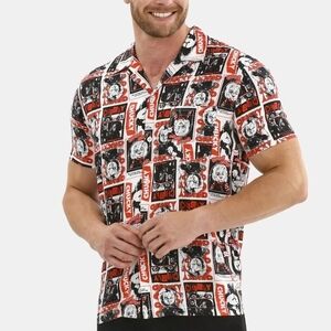 Men's Graphic Print Button Down Shirt - Red, Black, White